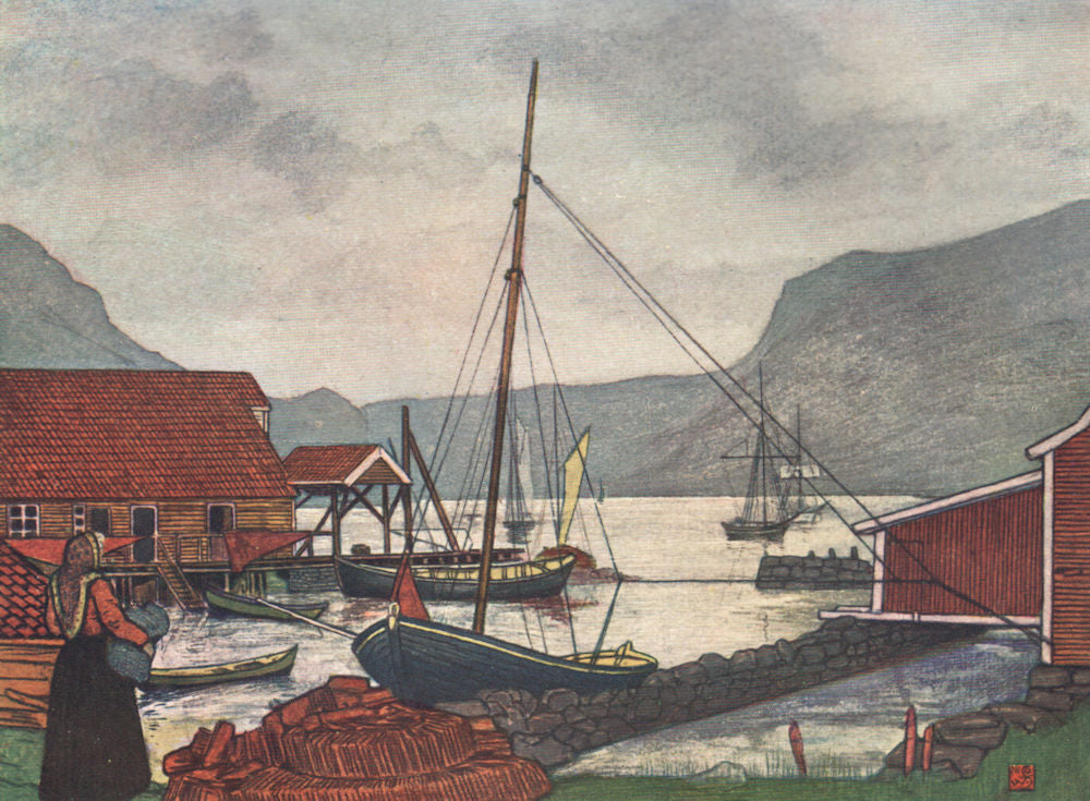 View of 'Moldoen' by Nico Jungman. Molden, Norway 1905 antique print